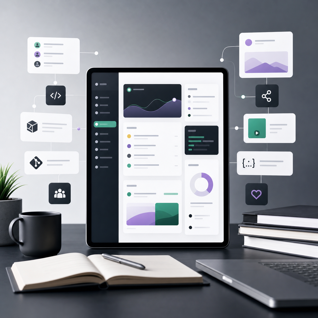 Square developer content dashboard with abstract feed cards
